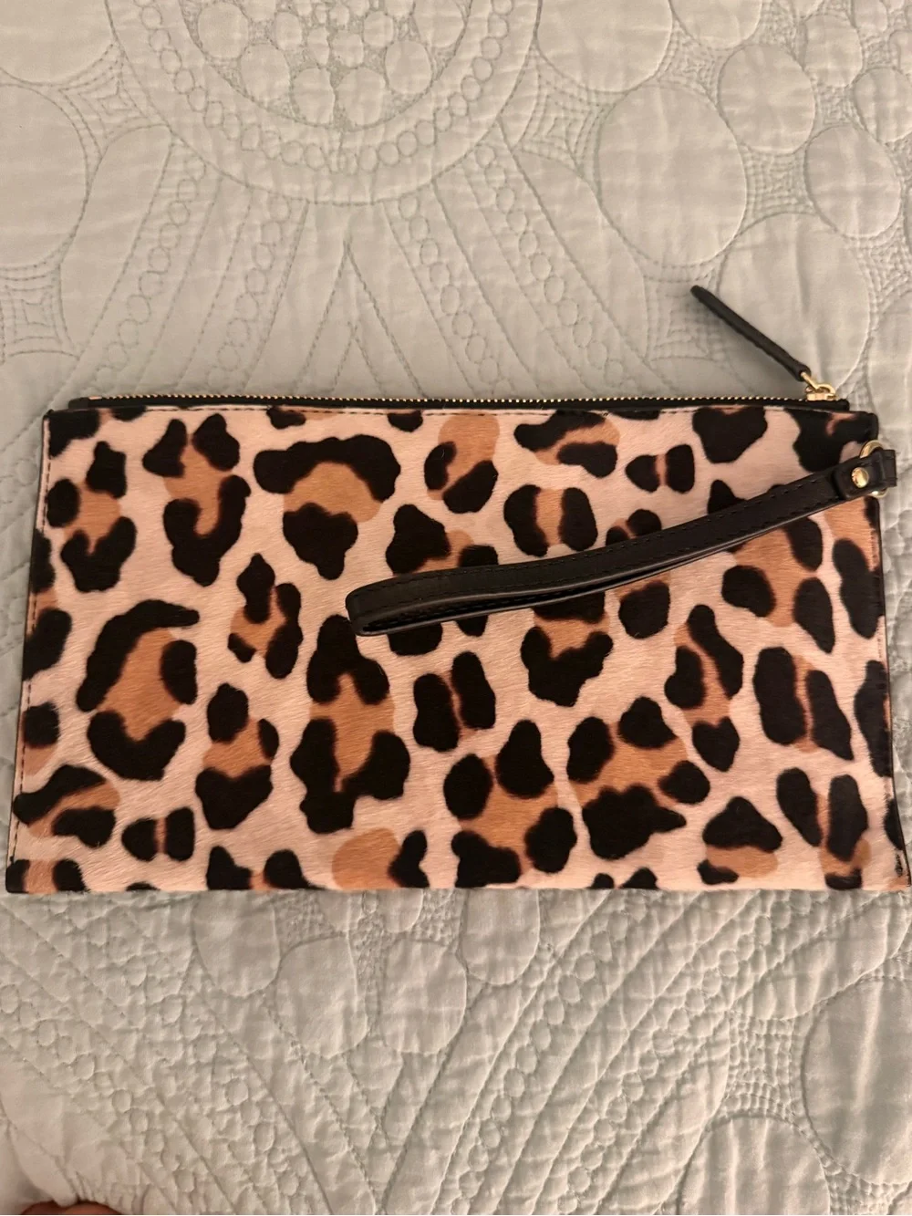 Michael Kors Leopard Print Zip Clutch in Brown Black Beige with Gold Logo